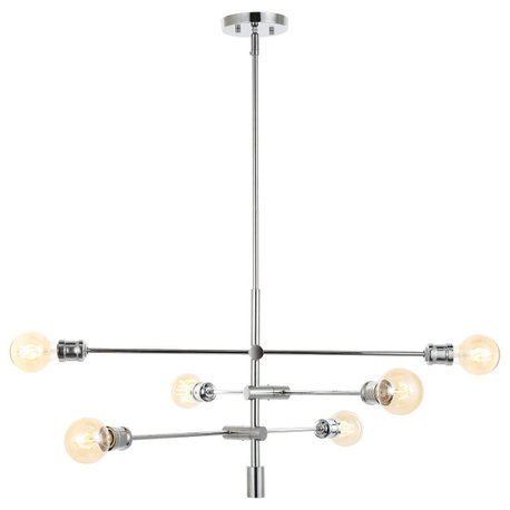 Atlas 6-Light Modern Vintage Iron Arm-Adjustable LED Chandelier, Chrome, 36"