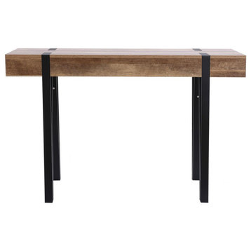 Oak Finish MDF Wood Black Metal Console Entry Table