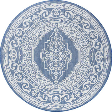 Eamon Oriental Floral Indoor Rug, Blue/Cream, 5'3" Round