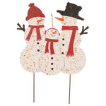 Glitzhome,LLC - 29.92" Rusty Metal Snowman Family Yard Stake - The Christmas yard stake adds an eye-catching addition to your garden. It also offers a delightful way to greet guests on the front porch, or to add a splash of color and character out on back yard.Enjoy your favorite holiday with Christmas snowman family yard stake.