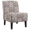 Linon Coco Damask Wood Upholstered Accent Chair in Gray