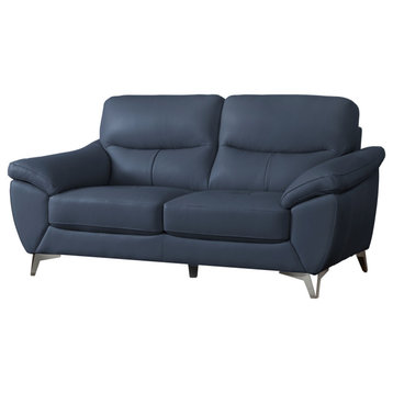 Candace Top Grain Leather Loveseat, Blue