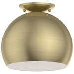 Livex Lighting - Livex Lighting 1 Light Antique Brass Flush Mount - The clean and crisp Piedmont 1-light globe flush mount makes a contemporary statement with the smooth curve of its antique brass finish shade. A gleaming shiny white finish on the interior of the metal shade brings a refined touch of style.