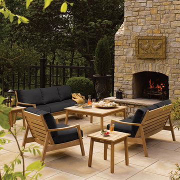 Siena 6-Piece Chat Set - Shorea Natural Side Rails - Black Onyx Cushions