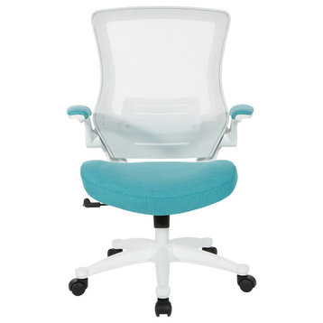 White Screen Back Manager's Chair, Linen Stone Fabric, Linen Turquoise