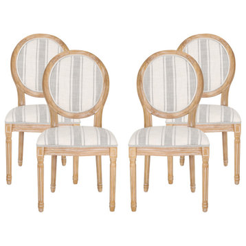Lariya French Country Fabric Dining Chairs (Set of 2), Grey Line + Natural, Four (4) Dining Chairs