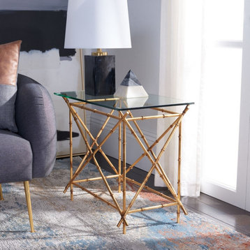 John Crisscrossed Gold Accent Table, Glass