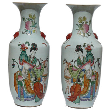 Chinese Porcelain Oriental Scenery Vases, 2-Piece Set