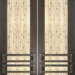 2-1/4" Thick Mahogany Double Doors Art Glass Iron Work - Front Doors