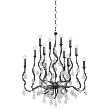 12 Light Chandelier-38 Inches Tall and 33.25 Inches Wide-Blackened Silver Leaf