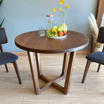 Muse Round Walnut Dining Table Set for 4 | Solid Wood Mid-Century Design