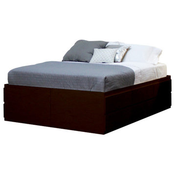 Full Size Storage Bed, 12 Drawers, Birch Wood, Espresso