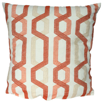 Benzara BM200585 Cotton Pillow with Geometric Embroidery, Red and Cream