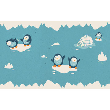 GB90170g8 Playful Penguins Peel&Stick Wallpaper Border 8in Height x 15ft Long