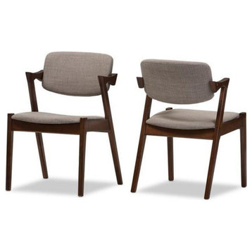 Bowery Hill Mid-Century Dining Chair in Gray Linen Fabric (Set of 2)