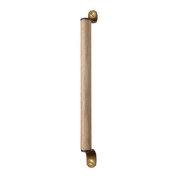 Walnut Studiolo - Leather and Wood Handle, The Sellwood, Honey, 15.5" Center-to-Center, Brass - Cabinet And Drawer Handle Pulls
