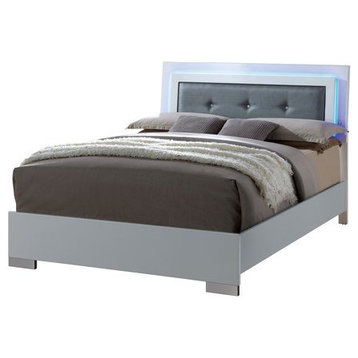 Elegant Bedroom Set, Nightstand & Full Bed With LED Lighted Headboard