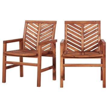 Outdoor Wood Patio Chairs - Set of 2 - Brown