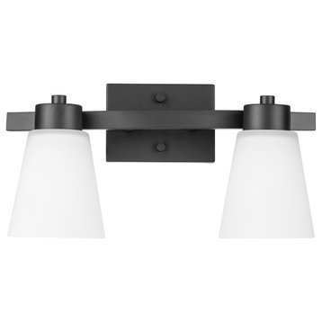 Prominence Home Fairendale Bath and Vanity Light, Matte Black, 2 Light, Frosted Glass