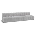 Meridian Furniture - Arc Boucle Fabric Upholstered 4-Pc. Modular Sofa, Grey - Give your living room or den the perfect blend of style and versatility with this Arc boucle fabric curved modular Sectional. Part of the Arc modular furniture collection, this Sectional comes upholstered in rich grey boucle fabric and features deep channel tufting that adds a touch of luxury while enhancing comfort and support. A seamless combination of form and function, this chair can be used with other Arc pieces to create a myriad of configurations in your well-curated room.