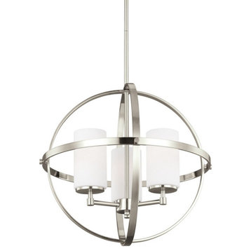 3-Light Chandelier in Transitional Style-Brushed Nickel Finish-LED Lamping