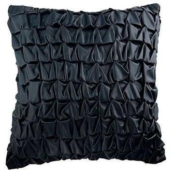 Blue Decorative Pillow Cover, Navy Blue Faux Leather 22"x22", Last Navy