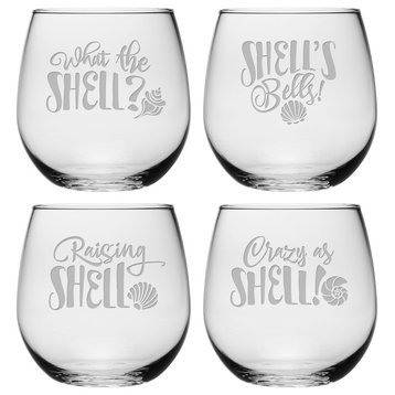 Shell Yeah 4-Piece Stemless Wine Glass Set