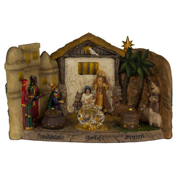 Panoramic Real Life 7" Nativity Scene With Gold, Frankincense & Myrrh