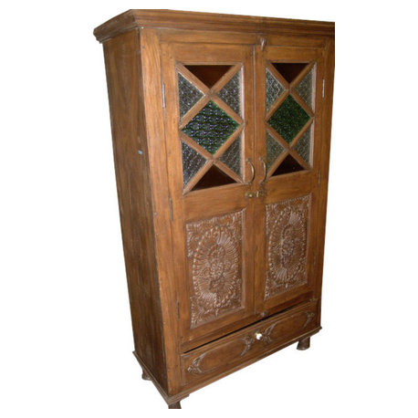 Mogul interior - Consigned India Cabinet Carvings Wooden Armoire Beautiful Hand Made Furniture - Armoires And Wardrobes