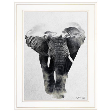 "Elephant Walk" by Andreas Lie, Framed Print, White Frame