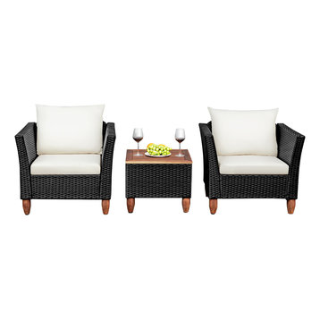 Costway 3PCS Outdoor Patio Rattan Furniture Set Cushioned Sofa Black