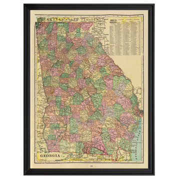 Florida Map 1909 - Vintage Art Framed Print of FL, 24" x 18" Brown Frame