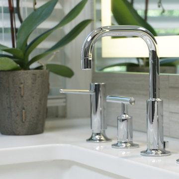 Modern City Style: Linear Taupe and Espresso Master Bath