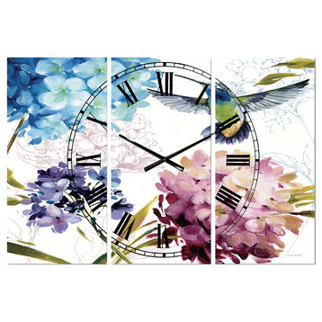 Humming Bird Blue Cottage Flower Farmhouse Multipanel Metal Clock