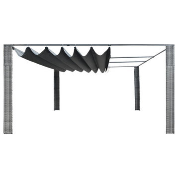 vidaXL Gazebo Canopy Patio Pavilion with Roof Poly Rattan Gray and Anthracite