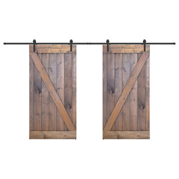 Solid wood barn door Made-In-USA with Hardware Kit(DIY), Brown, 84x84"h