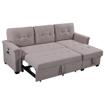 Ashlyn Light Gray Reversible Sleeper Sectional Sofa With Storage Chaise, Usb...