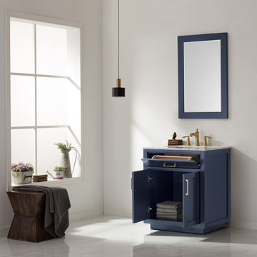 Ivy 30" Single Bathroom Vanity Set in Royal Blue and Carrara White Marble Counte