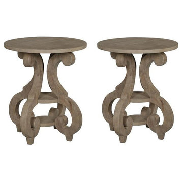 Home Square 2 Piece Tinley Park Round Accent End Table Set in Brown