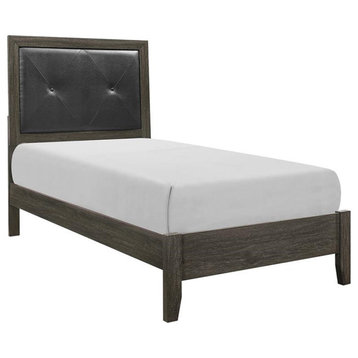 Pemberly Row Contemporary Wood and Faux Leather Twin Bed in Dark Gray/Black