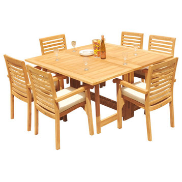 7-Piece Outdoor Teak Set: 60" Square Butterfly Table, 6 Hari Stacking Arm Chairs
