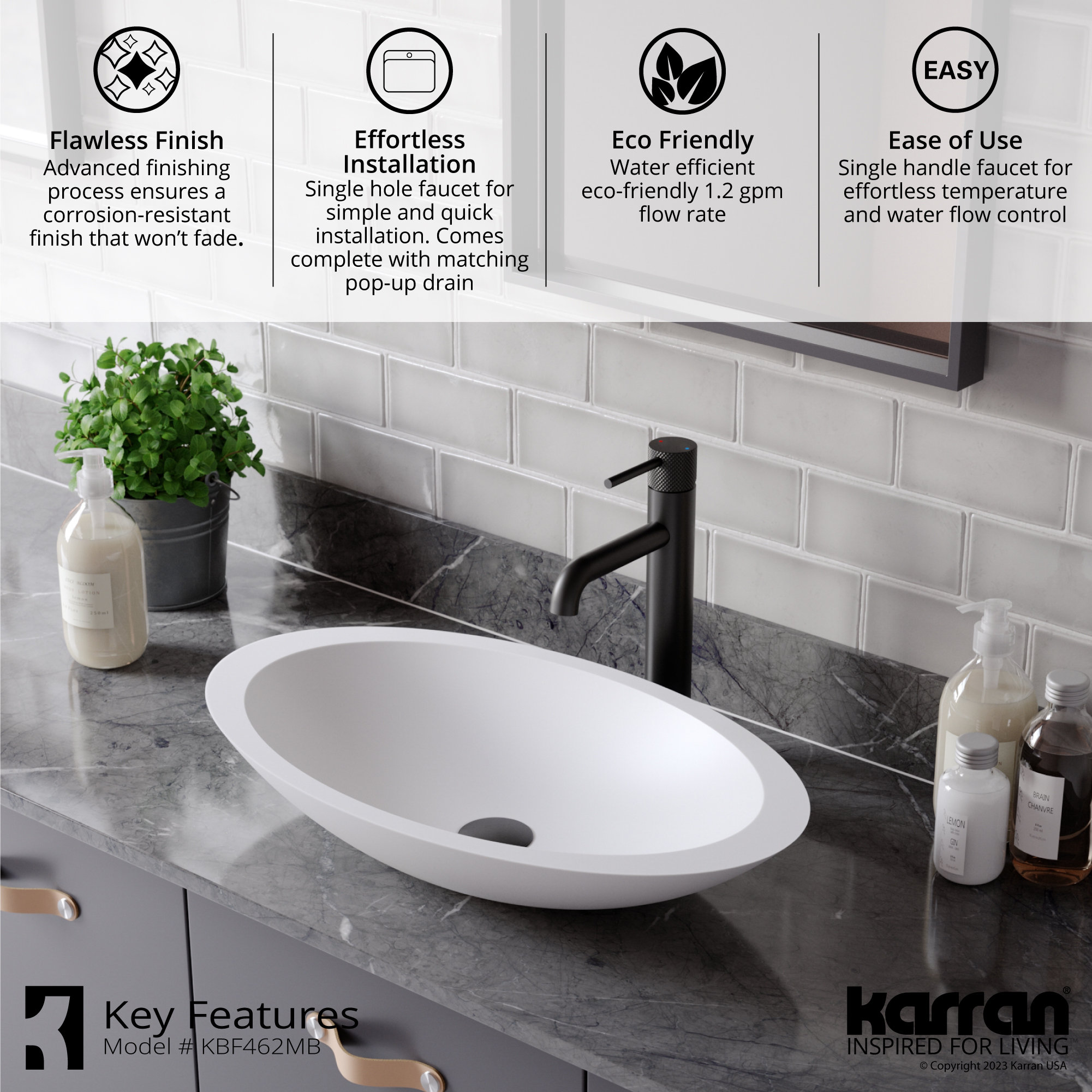 Karran 1-Handle 1-Hole Vessel Faucet With Pop-up Drain, Matte Black