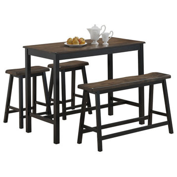 Costway 4 Pcs Solid Wood Counter Height Table Set w/ Height Bench & Two Stools