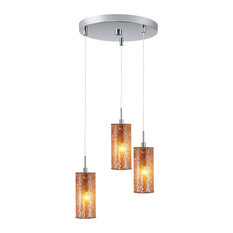 Tube 3-Light Cluster Pendant, Satin Nickel, Mosaic Amber