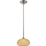 Designers Fountain - Satin Platinum French Swirl Eco-Gem 1 Light Led Mini Pendant - This Down Mini Pendant is part of the Eco-gem Collection and has a Satin Platinum Finish and Tea Stained French Swirl Glass.