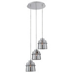 Lite Source Inc. - 3-LITE PENDANT, CHROME/SMOKE MIRRORED GLASS SHD, E27 G 60Wx3 - This dazzling modern 3 light pendant lamp showcases three unique smoke mirrored glass shades that interact with three 60 watt bulbs to stunning effect. Detailed with a glossy chrome finished canopy and hardware, this modern 3 light pendant lamp can enhancItem Dimensions :- 11x74socket :- E273Bulb watt :- 60Bulb class :- GAssembly requiredIncludes three incandescent  bulbs, 60 Watts