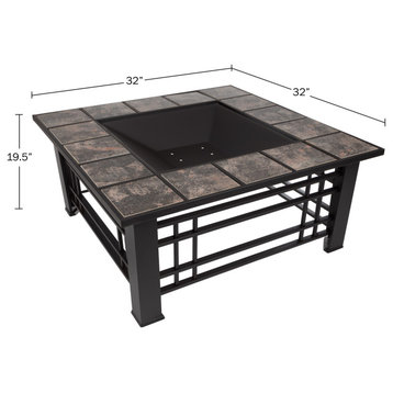 32" Square Tile Firepit by Pure Garden