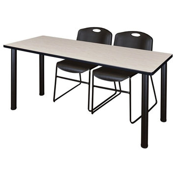72"x24" Kee Training Table, Maple/ Black and 2 Zeng Stack Chairs, Black