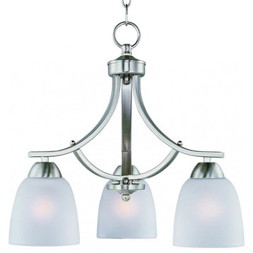 Three Light Satin Nickel Frosted Glass Down Chandelier