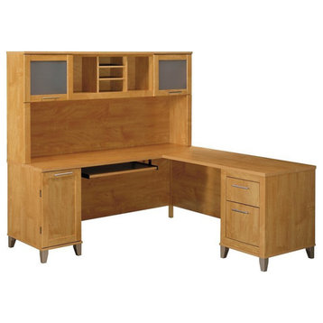 Scranton & Co 72" Transitional Wood L Shaped Desk with Hutch in Maple Cross